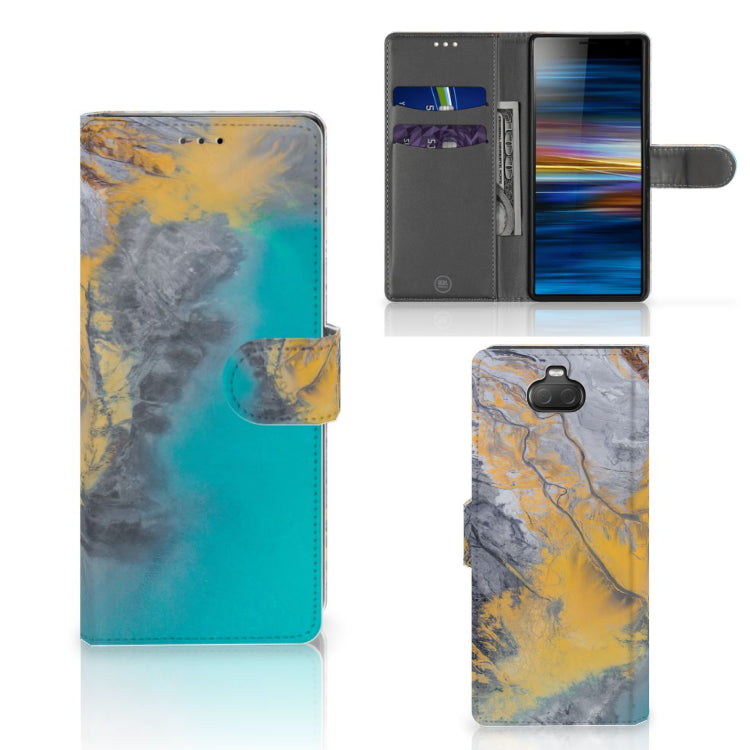 Sony Xperia 10 Bookcase Marble Blue Gold