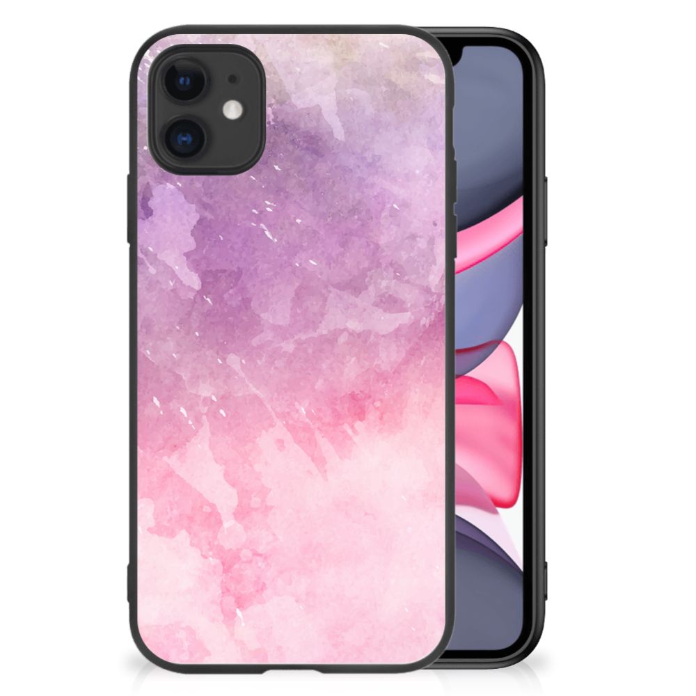 Kleurrijke Telefoonhoesje iPhone 11 Pink Purple Paint met watercoloring design en zwarte randen.