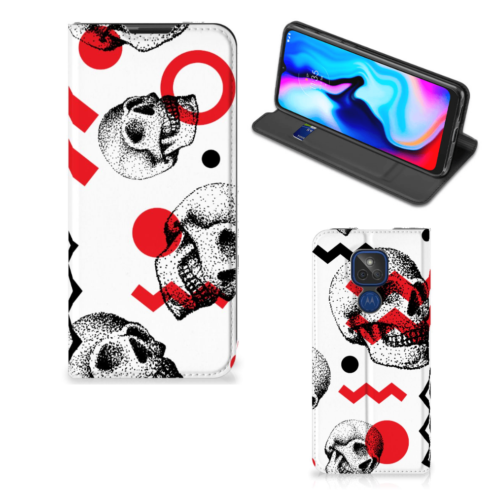 Mobiel BookCase Motorola Moto G9 Play Skull Red - B2C Telecom