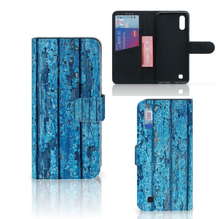 Samsung Galaxy M10 Book Style Case Wood Blue