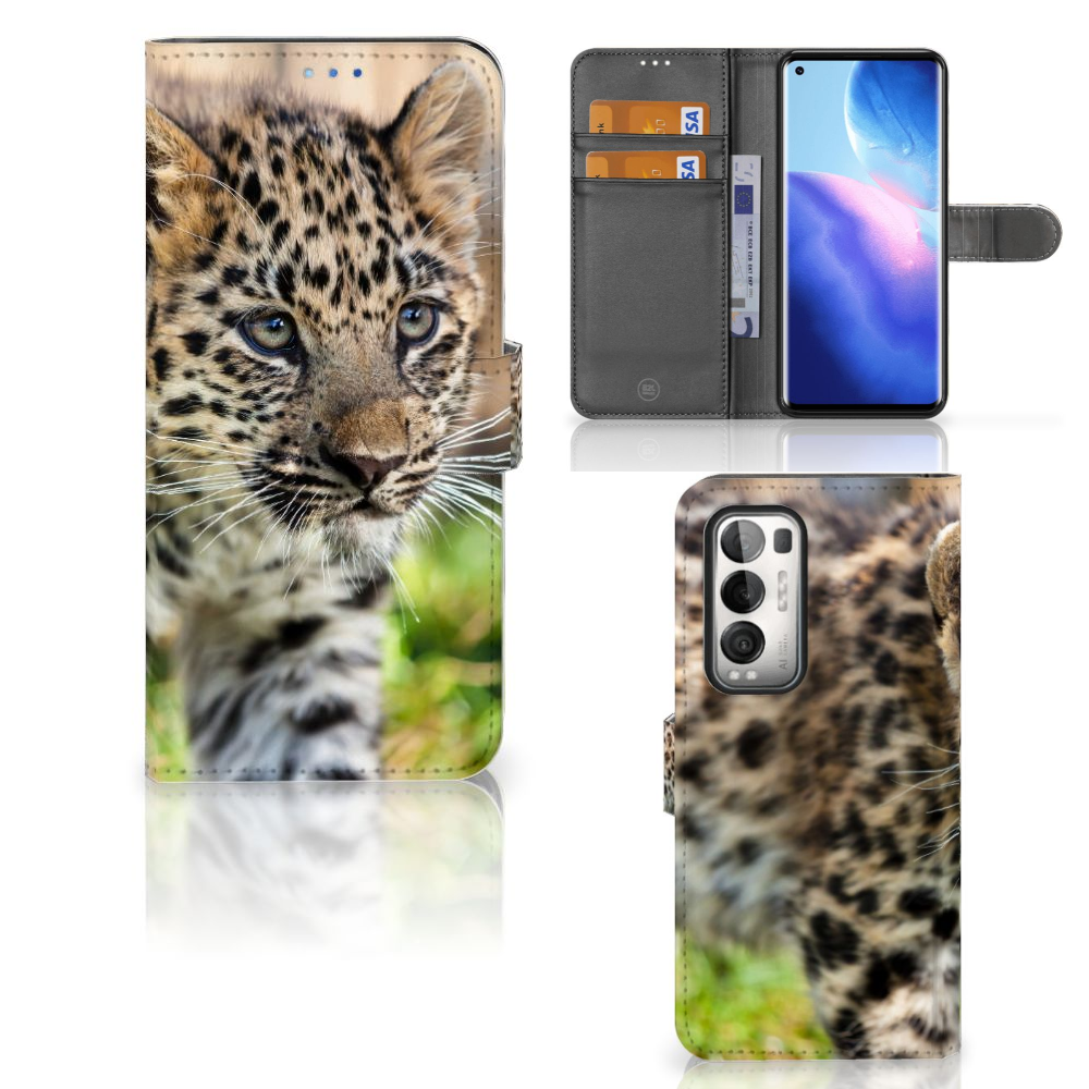 OPPO Find X3 Neo 5G Telefoonhoesje met Pasjes Baby Luipaard