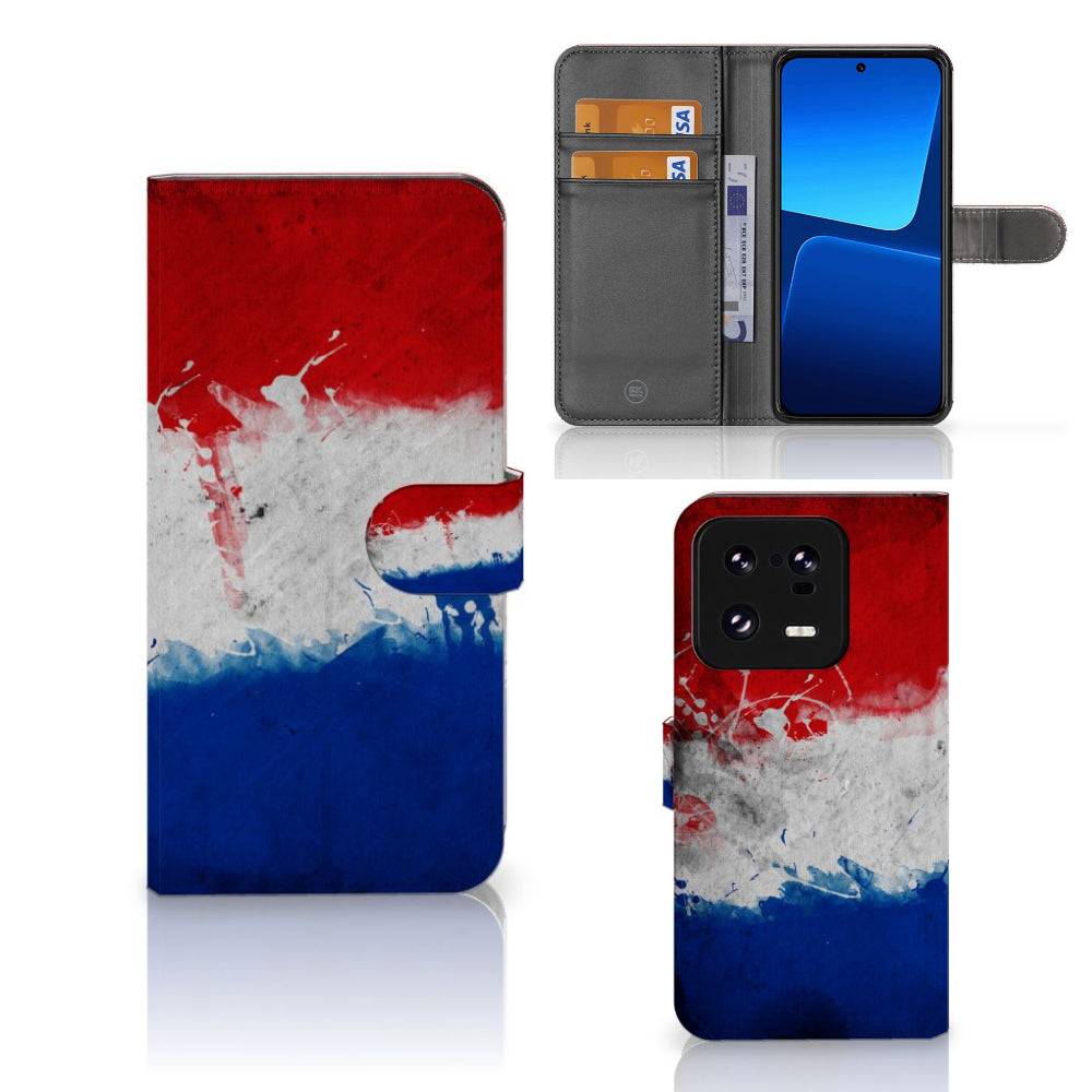 Xiaomi 13 Pro Bookstyle Case Nederland met Nederlandse vlag design, geschikt voor pasjes en smartphone.