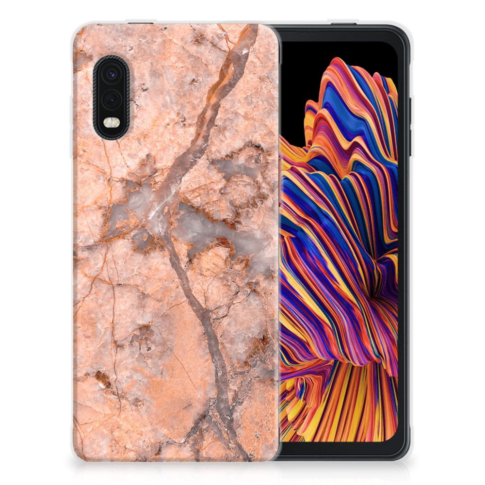 Samsung Xcover Pro TPU Siliconen Hoesje Marmer Oranje