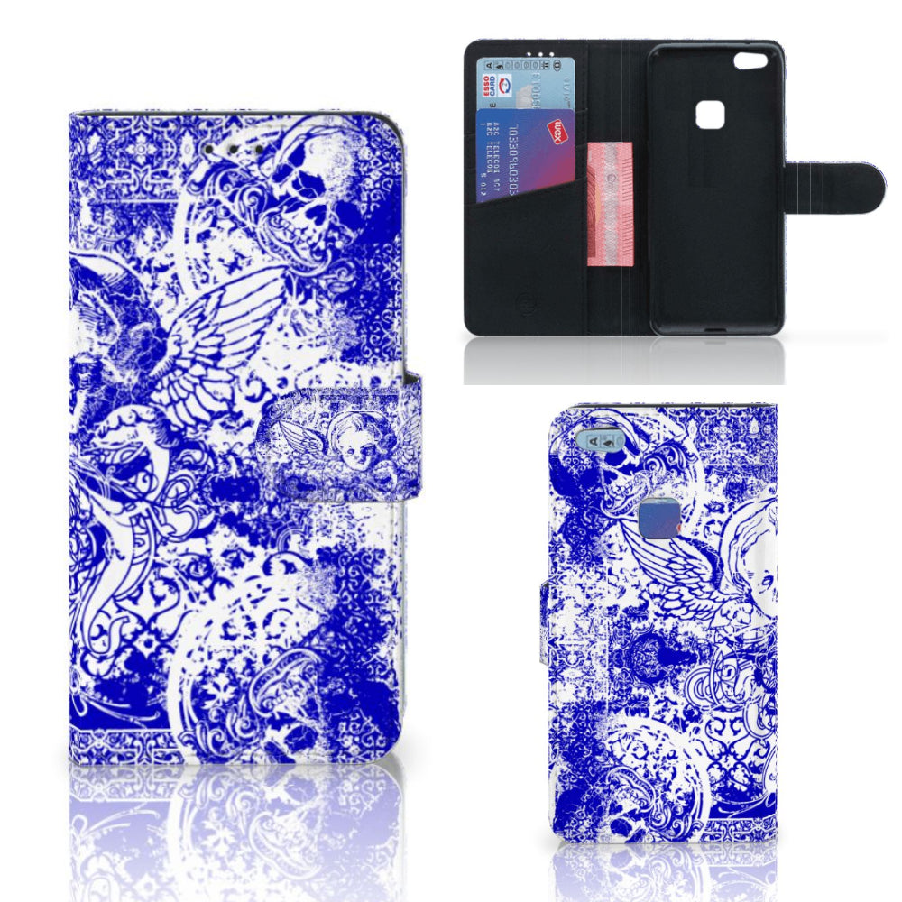 Telefoonhoesje met Naam Huawei P10 Lite Angel Skull Blauw