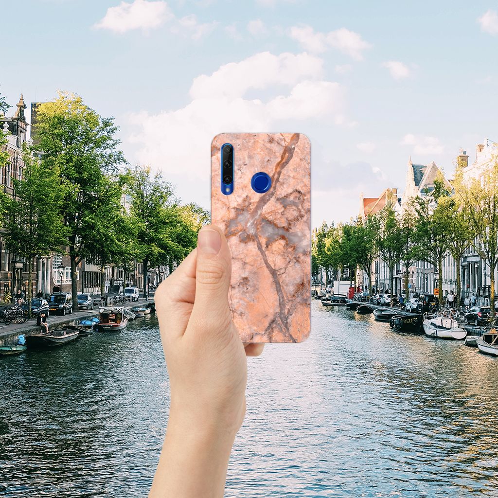 Honor 20 Lite TPU Siliconen Hoesje Marmer Oranje