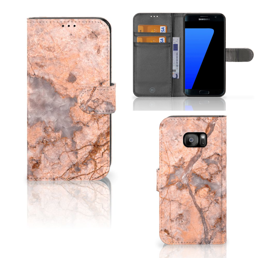 Samsung Galaxy S7 Edge Bookcase Marmer Oranje