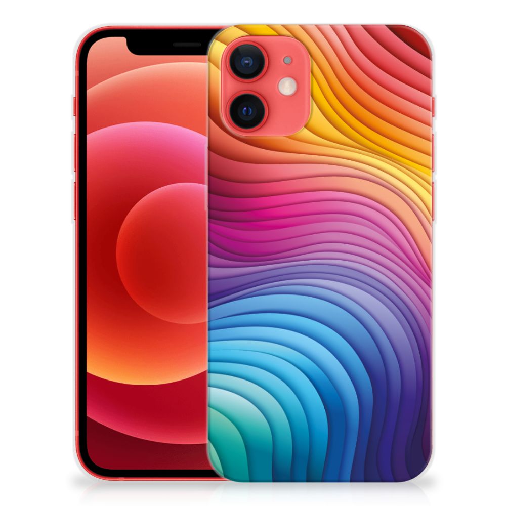 TPU Hoesje voor iPhone 12 Mini Regenboog met kleurrijke golven design 🌈
