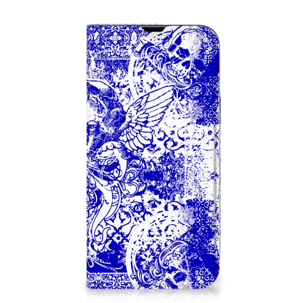 Mobiel BookCase iPhone 13 Pro Max Angel Skull Blauw - B2C Telecom