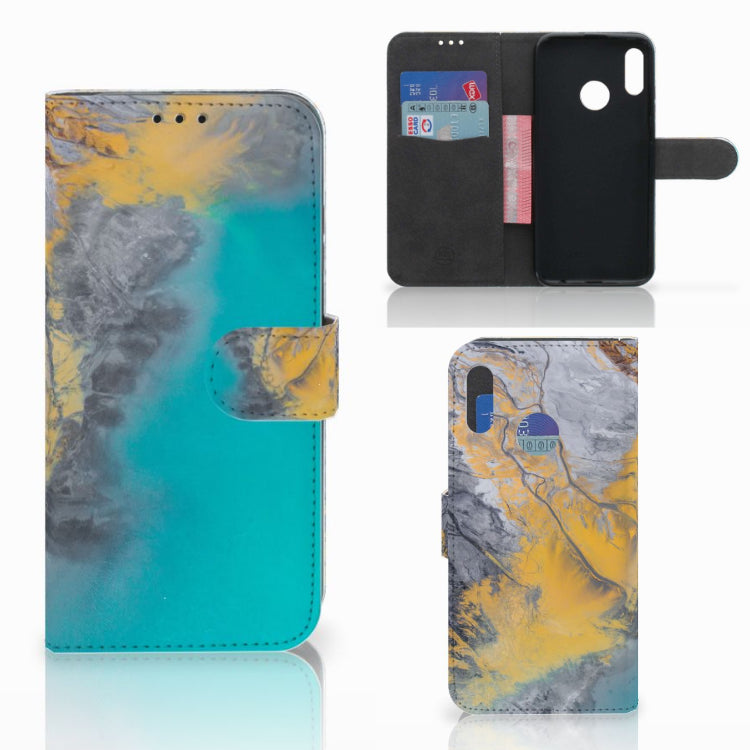 Honor 10 Lite Bookcase Marble Blue Gold