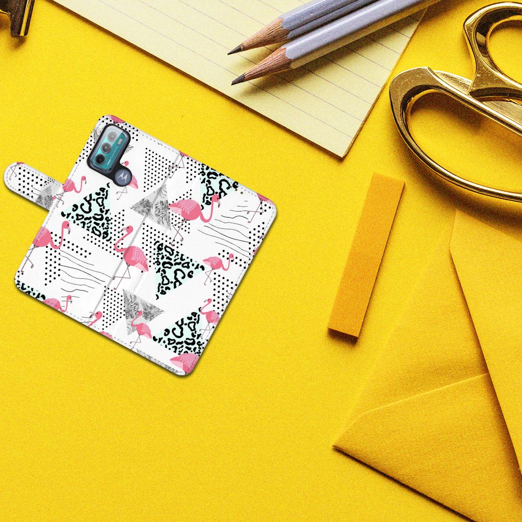 Motorola Moto G60 Telefoonhoesje met Pasjes Flamingo Triangle