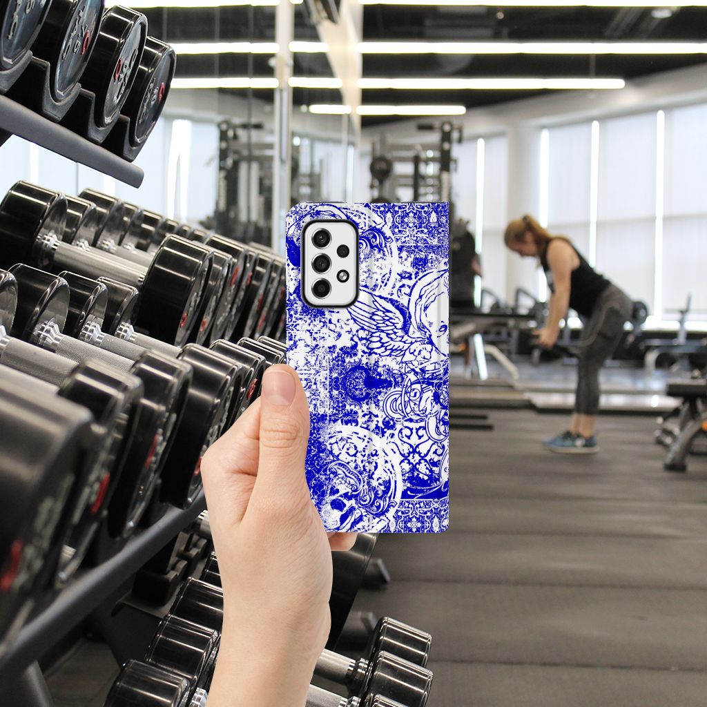Mobiel BookCase Samsung Galaxy A73 Angel Skull Blauw - B2C Telecom