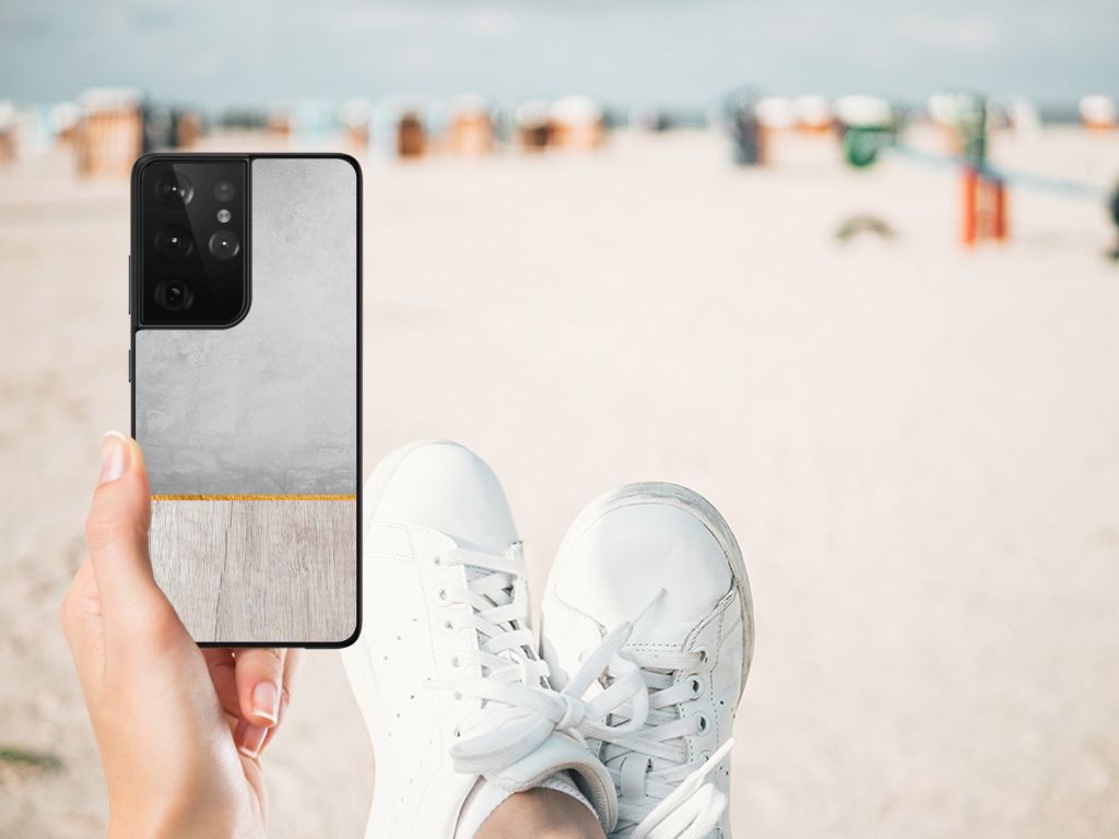 Samsung Galaxy S21 Ultra Houten Print Telefoonhoesje Wood Concrete B2C Telecom