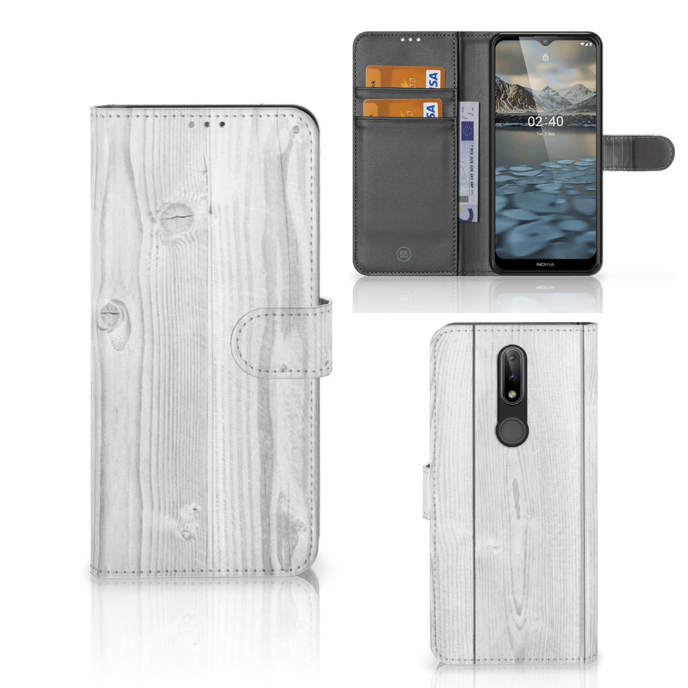 Nokia 2.4 Book Style Case White Wood