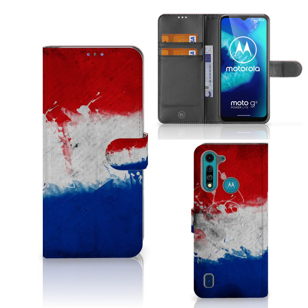 Motorola G8 Power Lite Bookstyle Case Nederland met Nederlandse vlag en voering voor pasjes