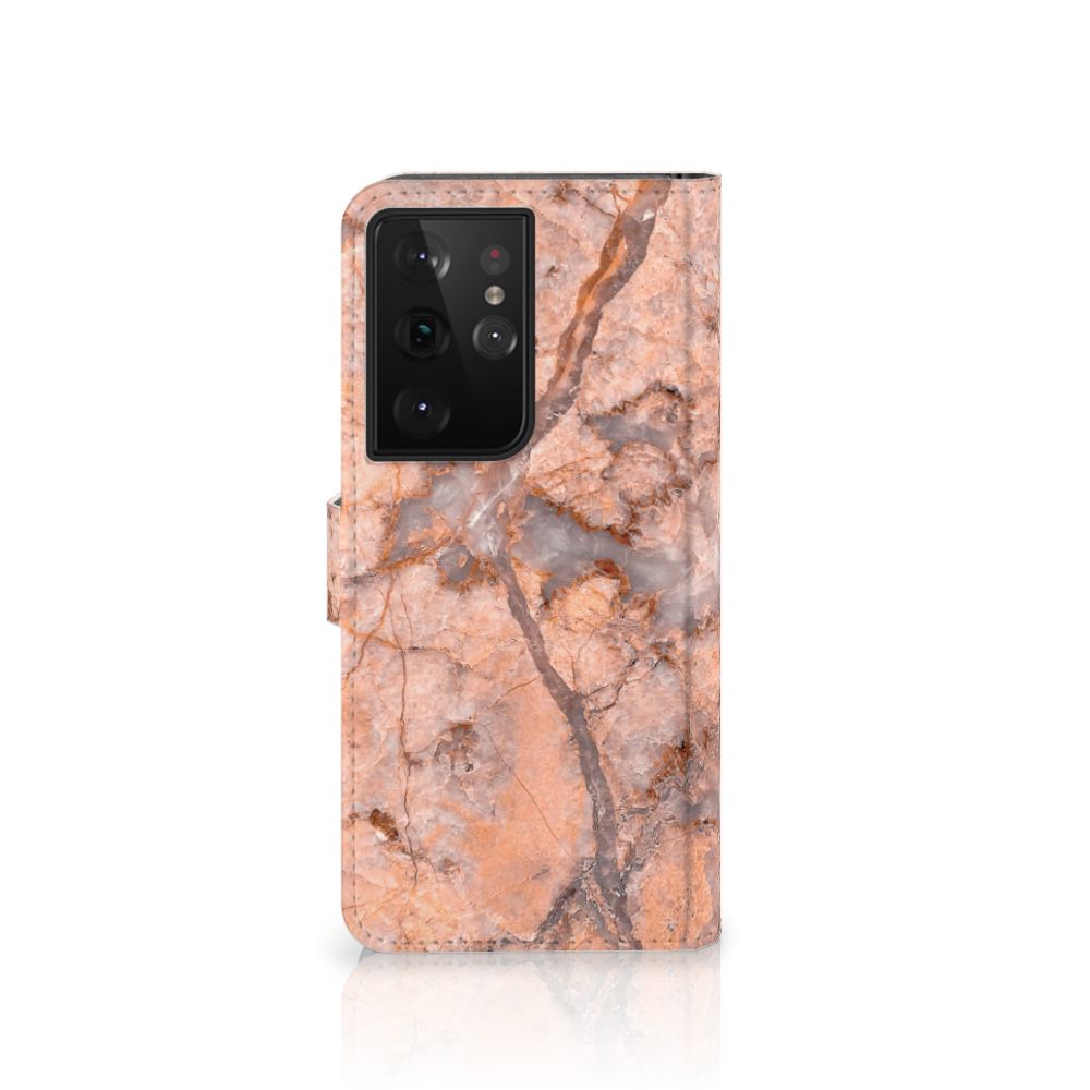Samsung Galaxy S21 Ultra Bookcase Marmer Oranje