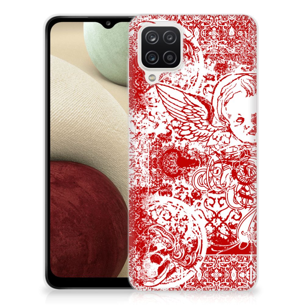 Silicone Back Case Samsung Galaxy A12 Angel Skull Rood