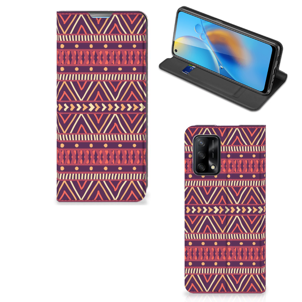 OPPO A74 4G Hoesje met Magneet Aztec Paars - B2C Telecom