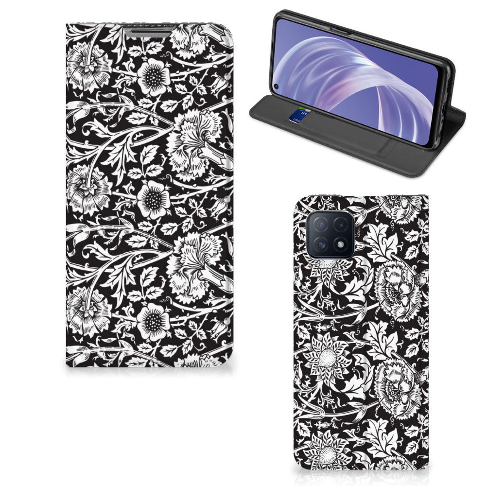 OPPO A73 5G Smart Cover Black Flowers