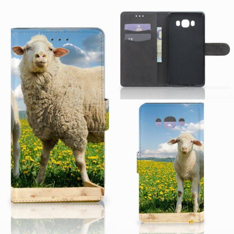 Samsung Galaxy J7 2016 Telefoonhoesje met Pasjes Schaap en Lammetje