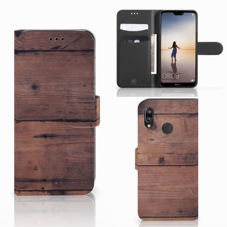 Huawei P20 Lite Book Style Case Old Wood