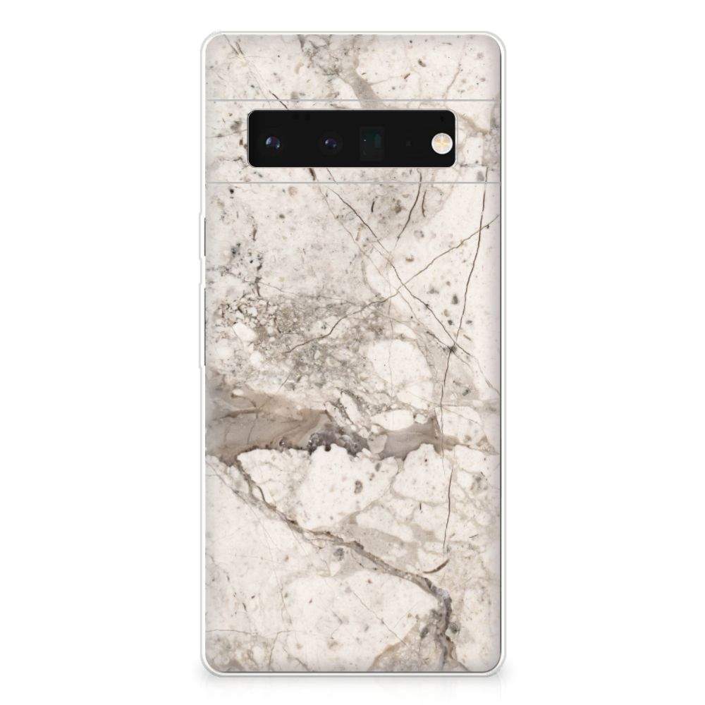 Google Pixel 6 Pro TPU Siliconen Hoesje Marmer Beige