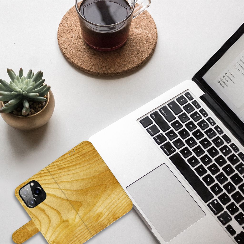 iPhone 14 Pro Book Style Case Licht Hout