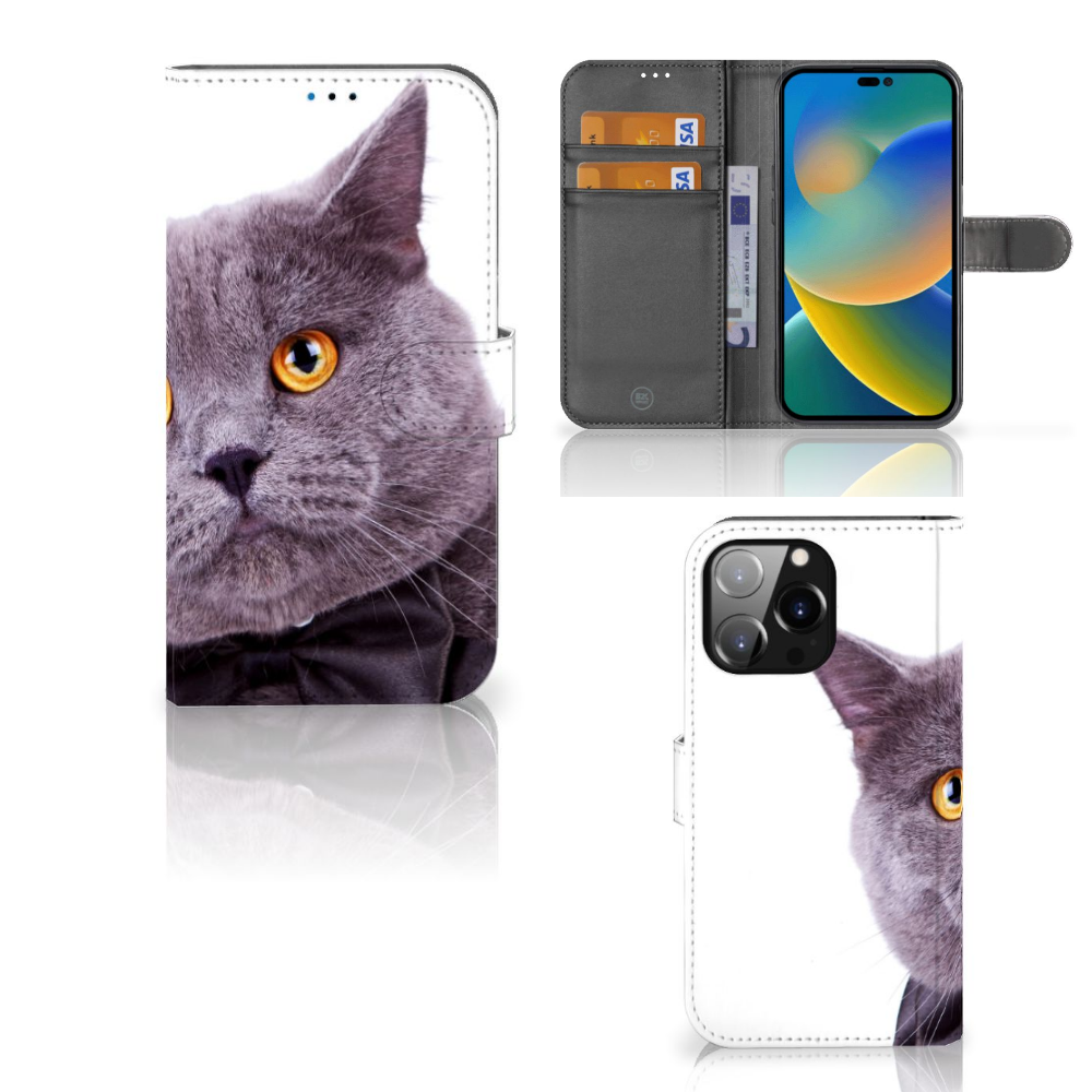 iPhone 14 Pro Max Telefoonhoesje met Pasjes Kat