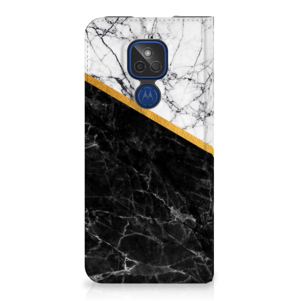 Motorola Moto G9 Play Standcase Marmer Wit Zwart - Origineel Cadeau Man - B2C Telecom