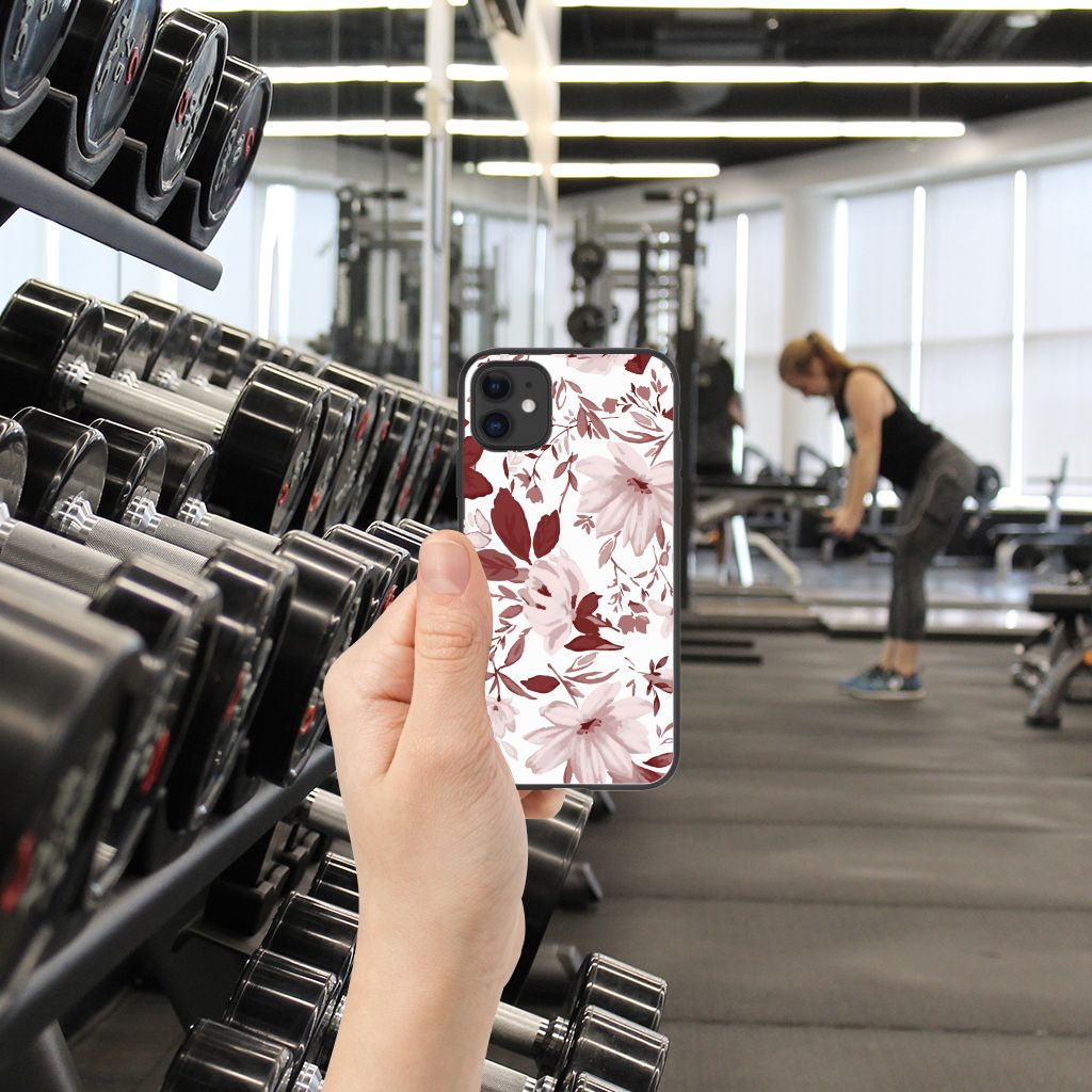 Kleurrijke Telefoonhoesje iPhone 11 Watercolor Flowers in een gym met gewichttraining