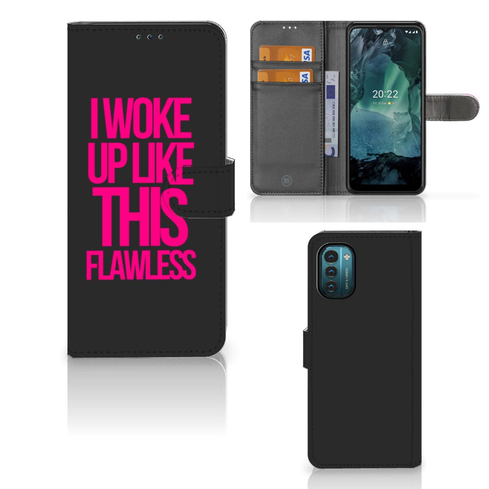 Nokia G11 | G21 Hoesje met naam Woke Up - Origineel Cadeau Zelf Maken