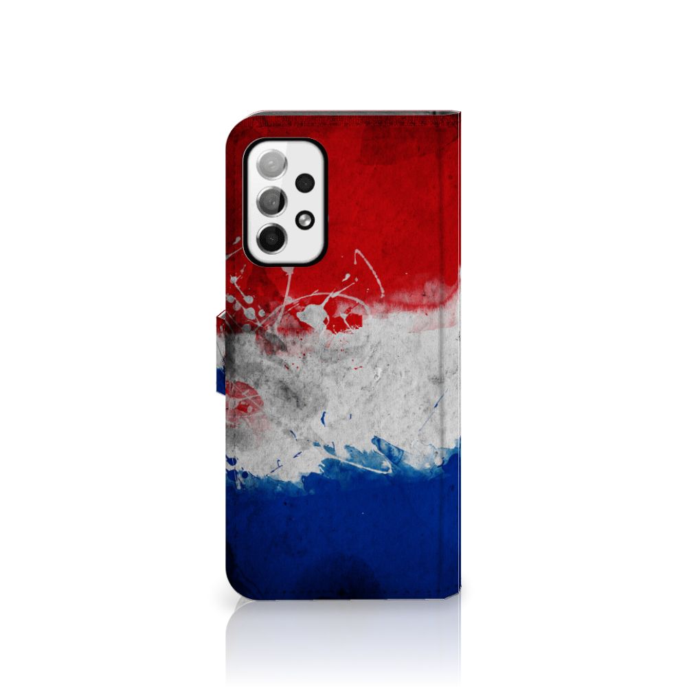 Samsung Galaxy A73 5G Bookstyle Case Nederland met artistiek ontwerp van de Nederlandse vlag.
