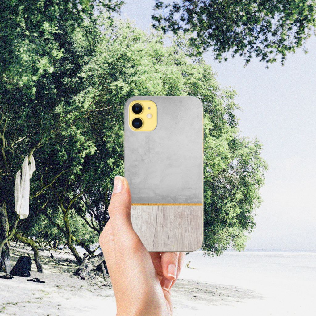 Apple iPhone 11 Bumper Hoesje Wood Concrete