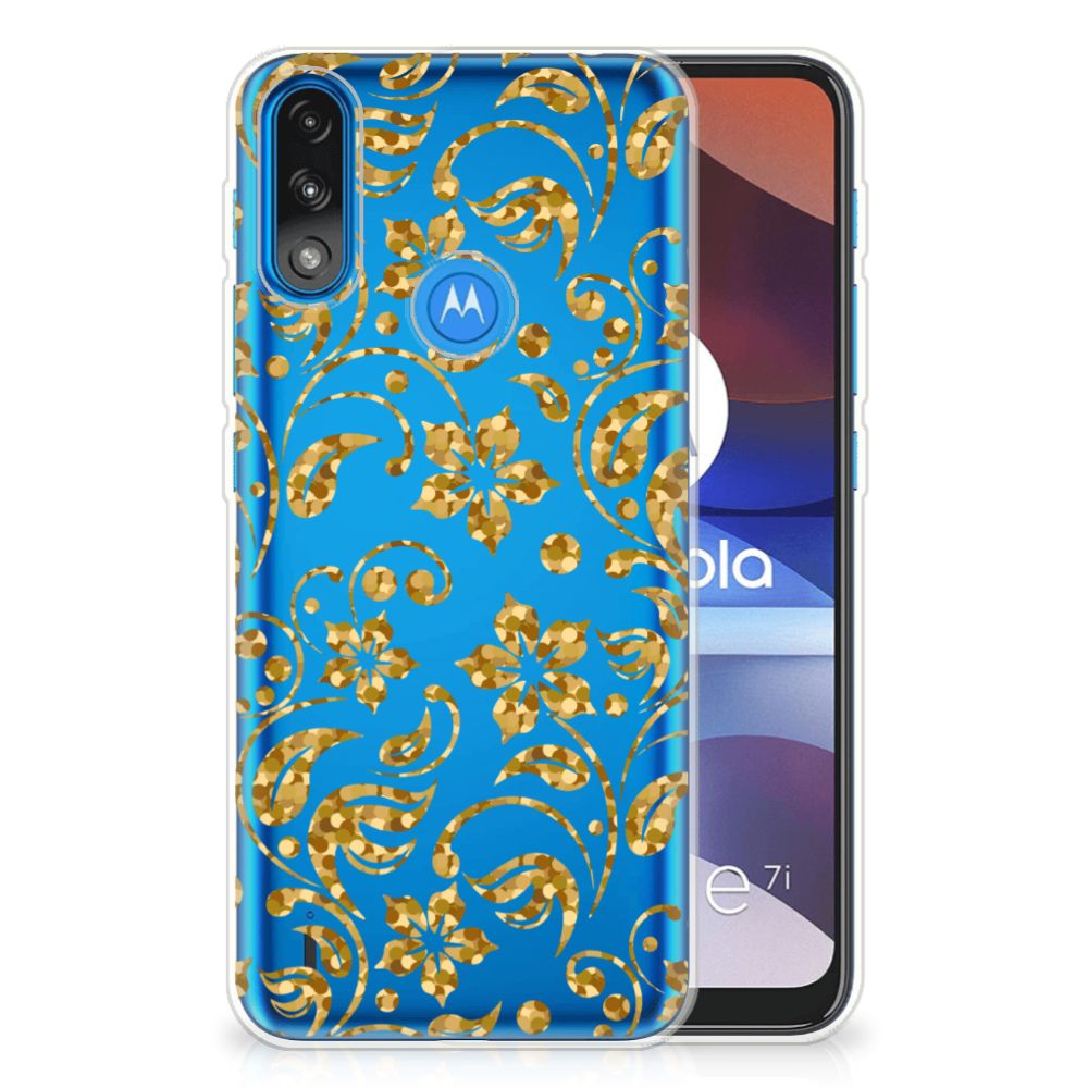 Motorola Moto E7/E7i Power TPU Case Gouden Bloemen