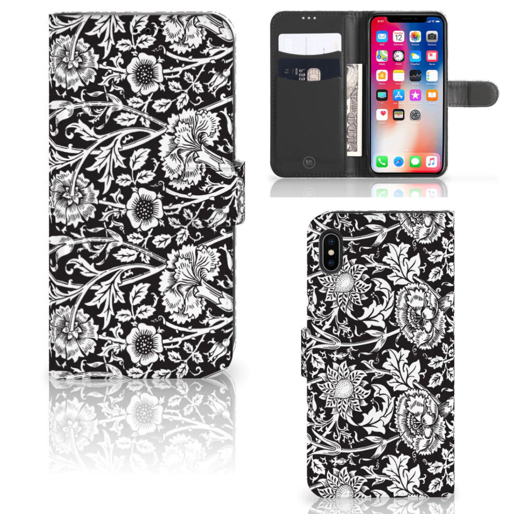 Apple iPhone Xs Max Hoesje Black Flowers