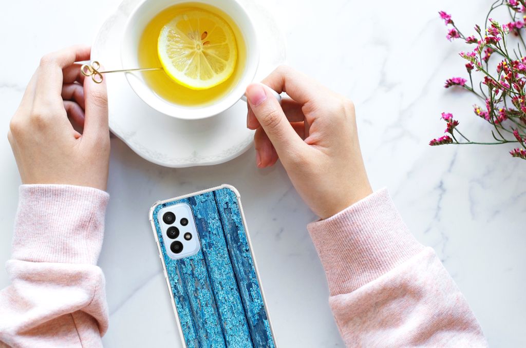 Samsung Galaxy A23 Stevig Telefoonhoesje Wood Blue - B2C Telecom