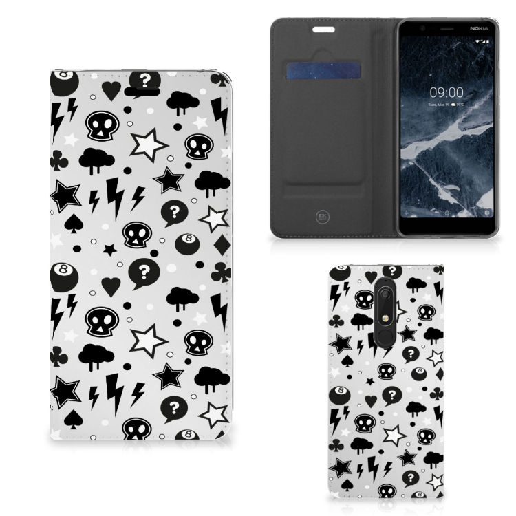 Mobiel BookCase Nokia 5.1 (2018) Silver Punk