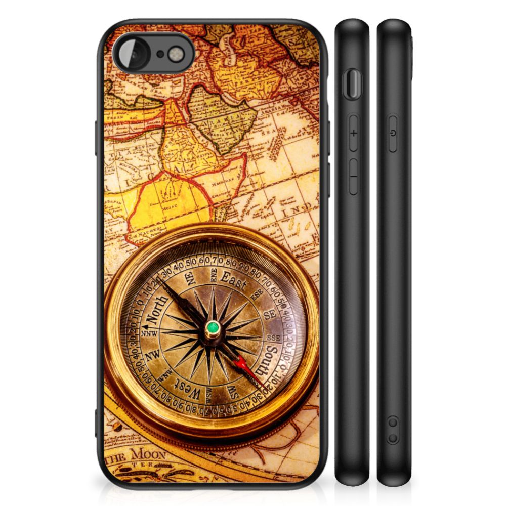 iPhone SE 2022 | SE 2020 | 7/8 TPU Backcover Kompas met kompas op een vintage kaart.