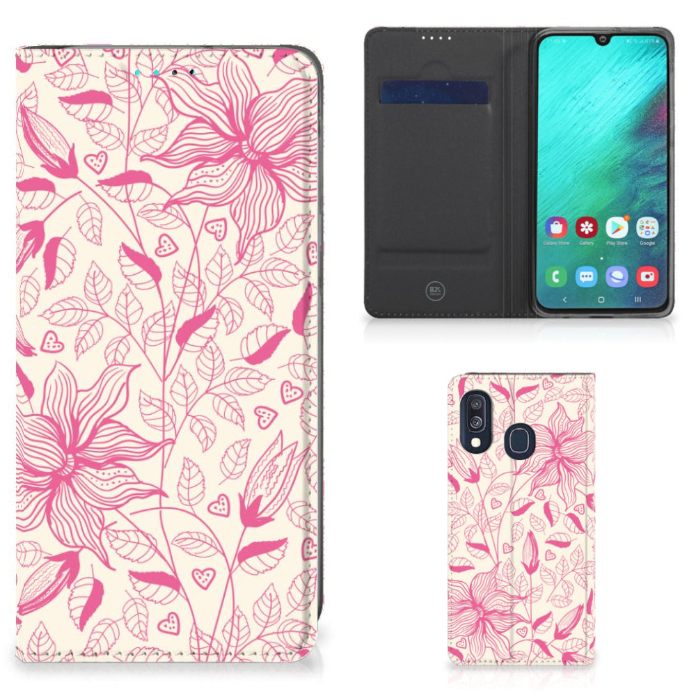 Samsung Galaxy A40 Smart Cover Pink Flowers