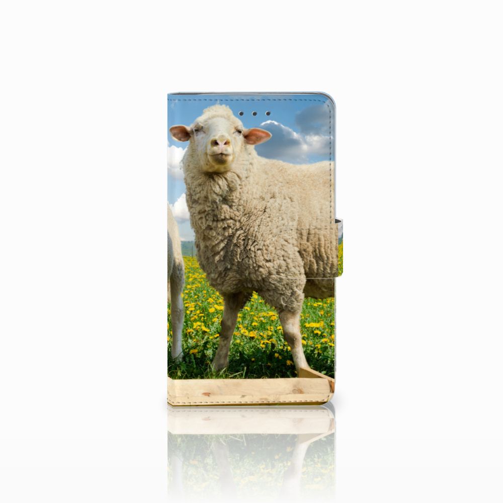 Samsung Galaxy J7 2016 Telefoonhoesje met Pasjes Schaap en Lammetje