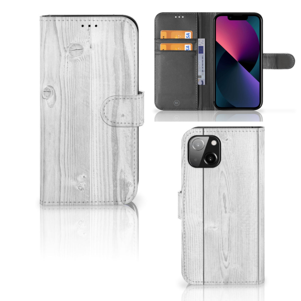 Apple iPhone 13 Book Style Case White Wood
