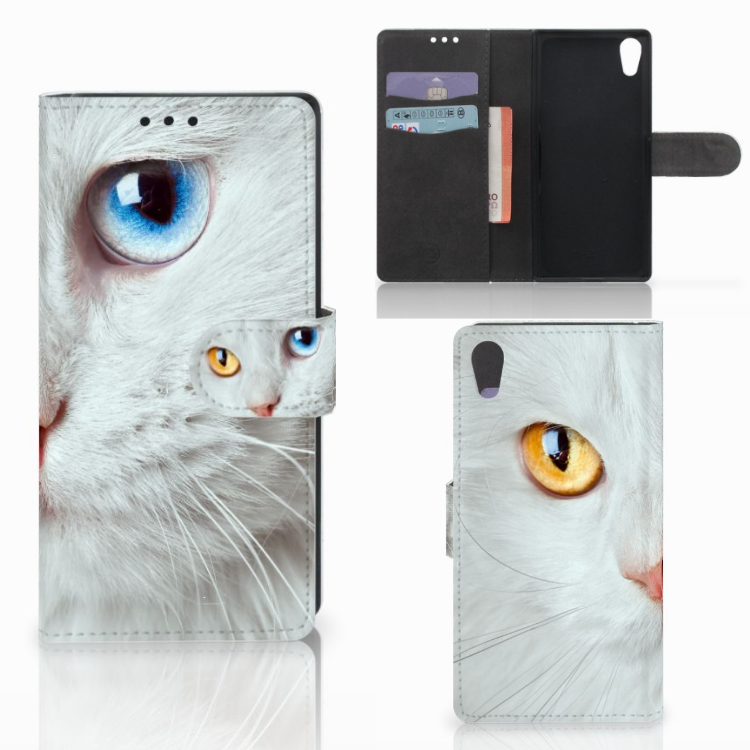 Sony Xperia XA1 Telefoonhoesje met Pasjes Witte Kat