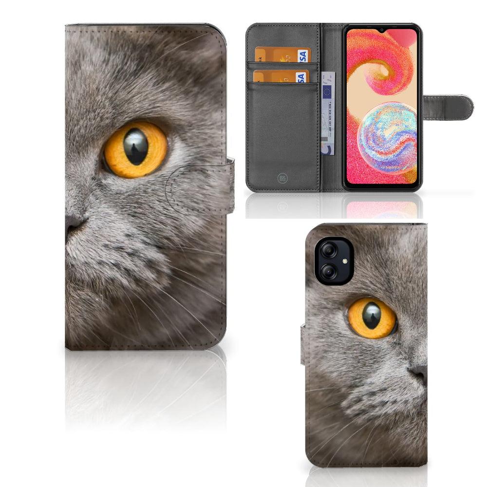 Telefoonhoesje met Pasjes Samsung Galaxy A04e Britse Korthaar met afbeelding van Britse korthaar kat.