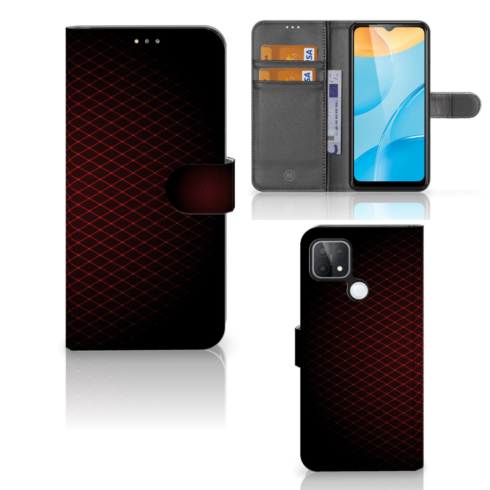 OPPO A15 Telefoon Hoesje Geruit Rood met ruimte voor 3 pasjes en minimalistisch design