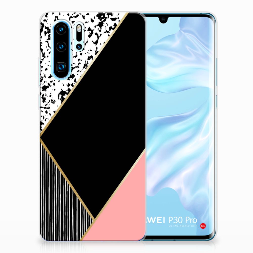 Huawei P30 Pro TPU Hoesje Zwart Roze Vormen