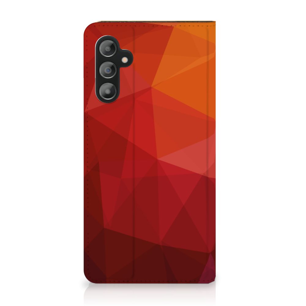 Stand Case voor Samsung Galaxy A14 4G Polygon Red met abstracte vormen in rood en oranje tinten.