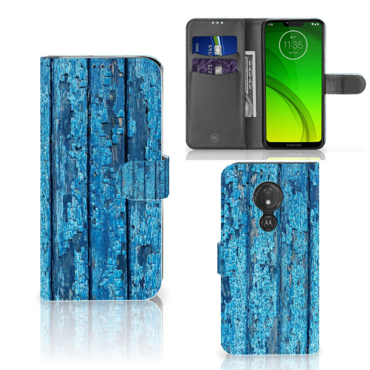 Motorola Moto G7 Power Book Style Case Wood Blue