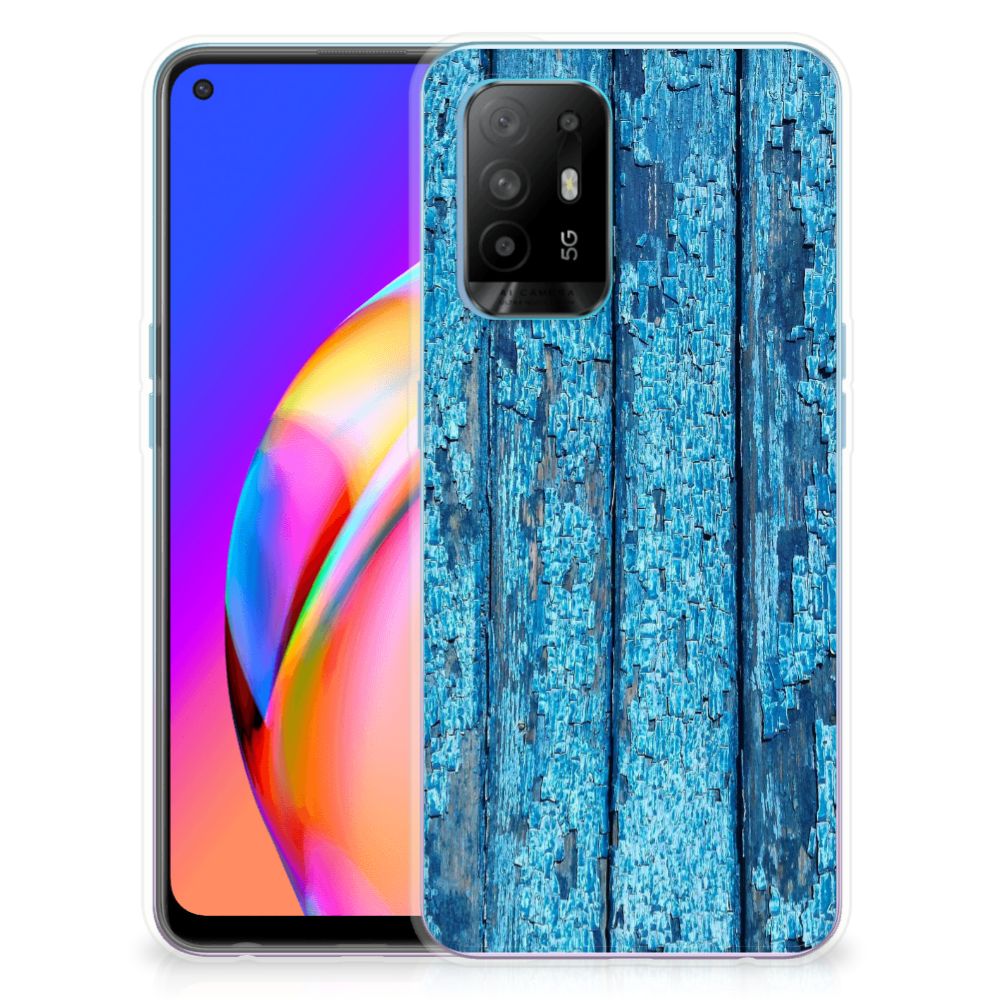 OPPO A94 5G | Reno5 Z Bumper Hoesje Wood Blue