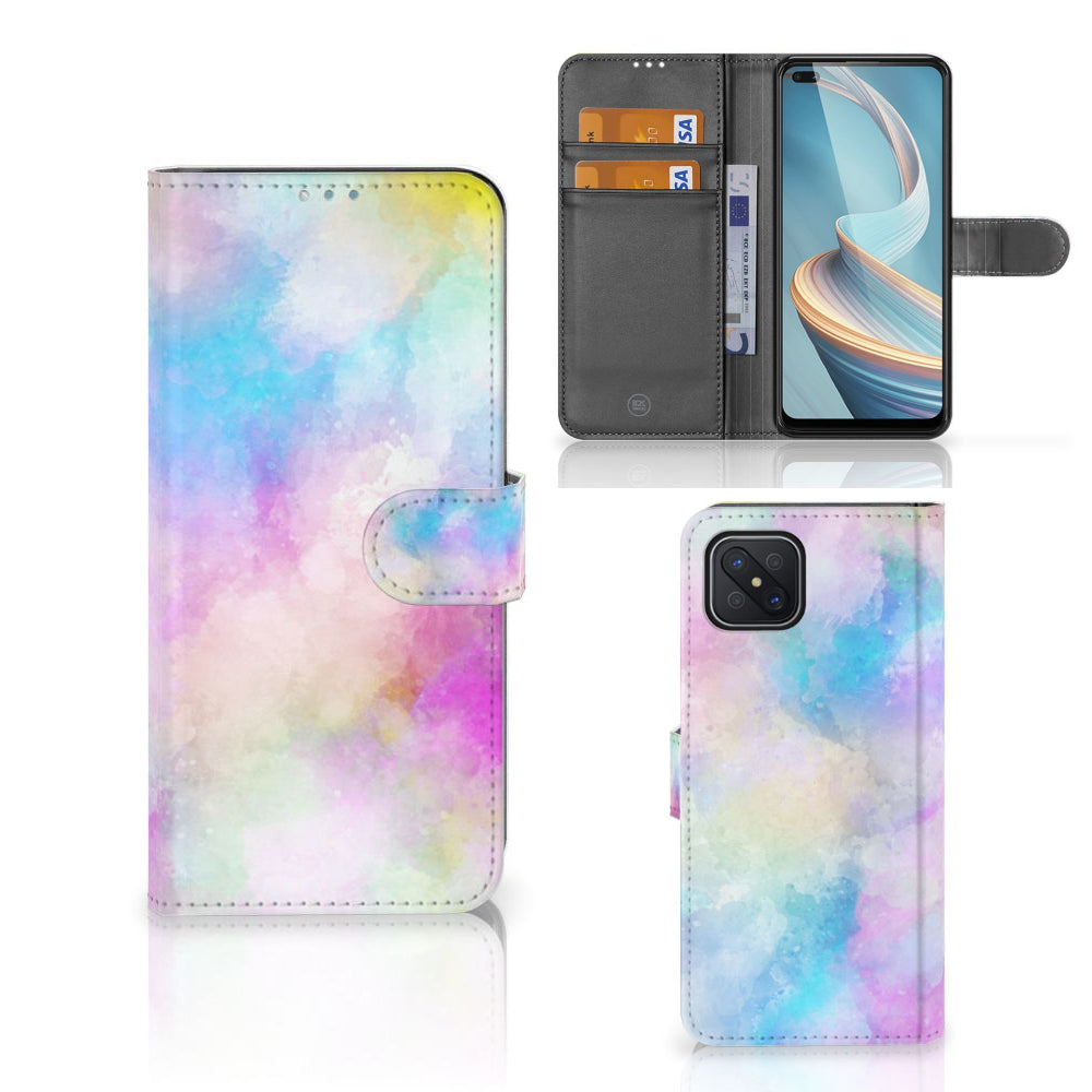 Hoesje OPPO Reno4 Z Watercolor Light met pastelkleuren en pasjeshouder, unieke en kleurrijke uitstraling.