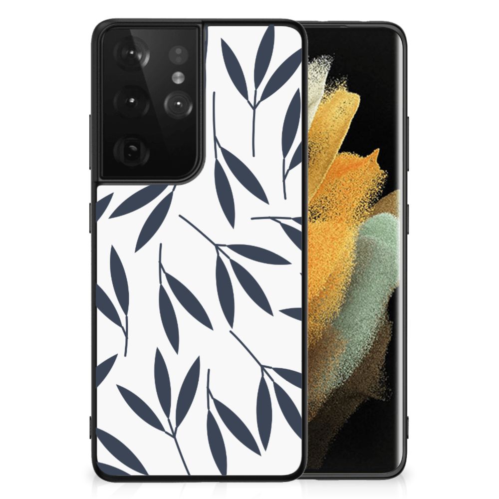 Samsung Galaxy S21 Ultra Bloemen Hoesje Leaves Blue B2C Telecom