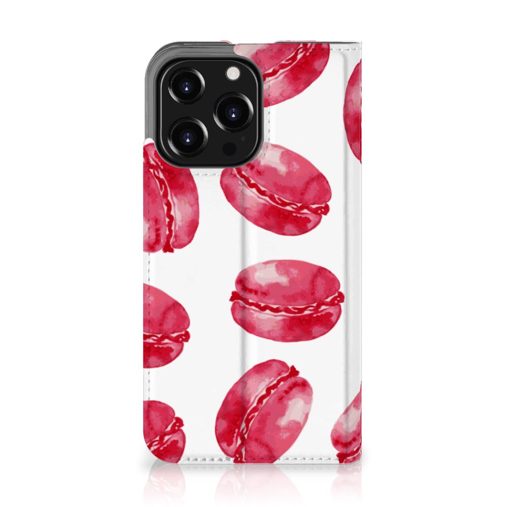 iPhone 13 Pro Flip Style Cover Pink Macarons met roze macarons patroon 🍰